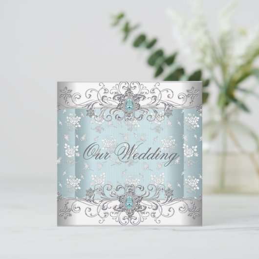 Uitnodiging voor blauwe bruiloft (Staand voorkant)