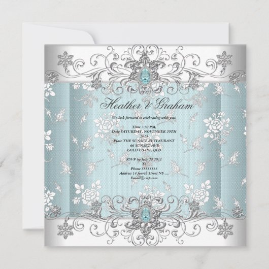 Uitnodiging voor blauwe bruiloft (Achterkant)