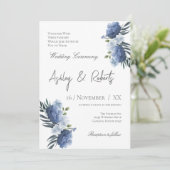 Uitnodiging voor blauwe bruiloft (Staand voorkant)