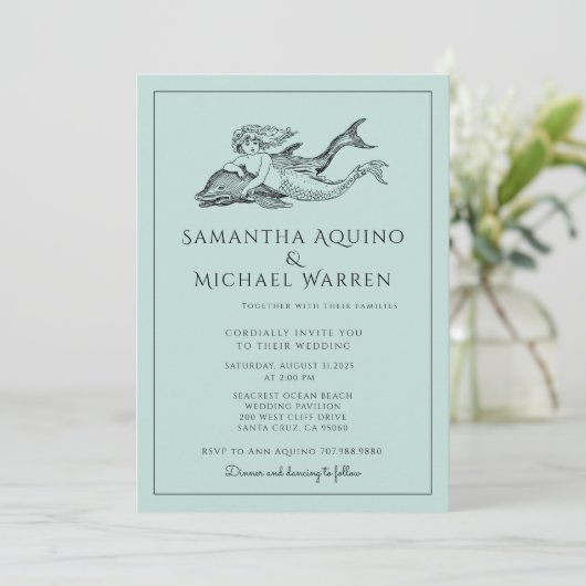 Uitnodiging voor blauwe bruiloft (Staand voorkant)