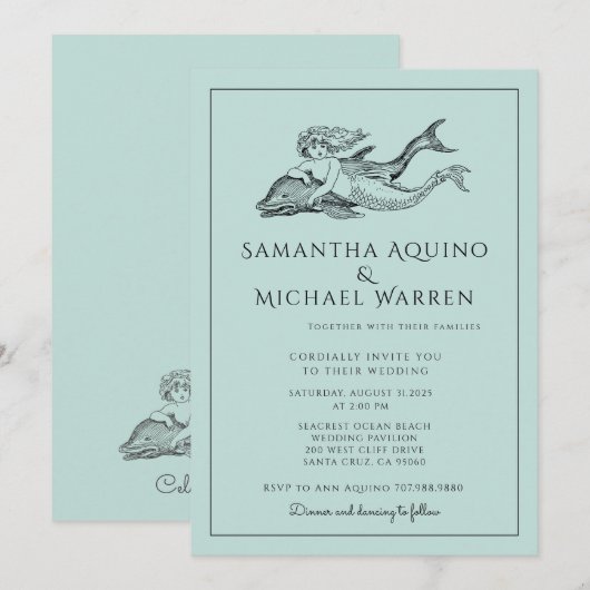 Uitnodiging voor blauwe bruiloft (Voorkant / Achterkant)