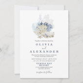 Uitnodiging voor blauwe bruiloft op strand van Sea (Voorkant)