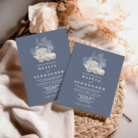 Uitnodiging voor blauwe bruiloft op strand van Sea