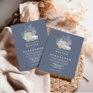 Uitnodiging voor blauwe bruiloft op strand van Sea