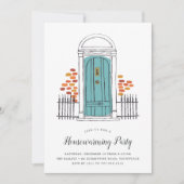 Uitnodiging voor Blauwe Deuren Housewarming Party (Voorkant)