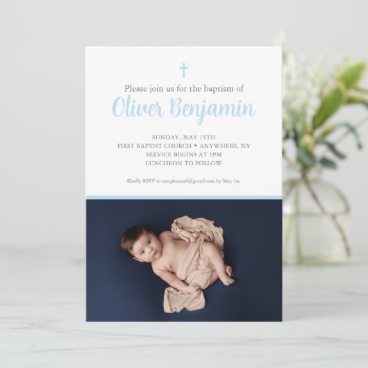 Uitnodiging voor blauwe doop (Staand voorkant)