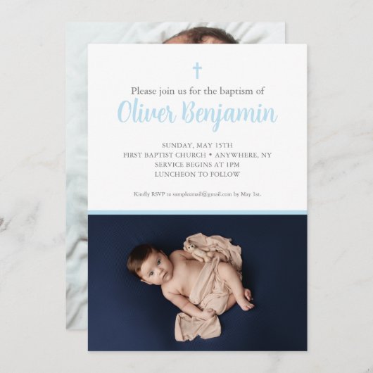 Uitnodiging voor blauwe doop (Voorkant / Achterkant)