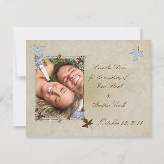 Uitnodiging voor blauwe en bruine bomen om te bind (Achterkant)