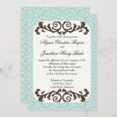 Uitnodiging voor blauwe en bruine bruiloft (Voorkant / Achterkant)