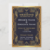 Uitnodiging voor blauwe en gouden kunst om te trou (Voorkant)