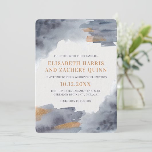 Uitnodiging voor blauwe en gouden Waterverf (Staand voorkant)