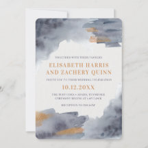 Uitnodiging voor blauwe en gouden Waterverf