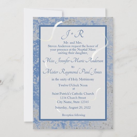 Uitnodiging voor blauwe en grijze marmer (Voorkant)