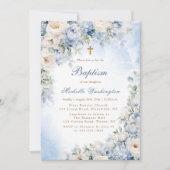 Uitnodiging voor blauwe en ivoren bloemdoop (Voorkant)