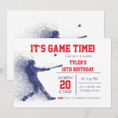 Uitnodiging voor blauwe en rode honkbal (Voorkant / Achterkant)