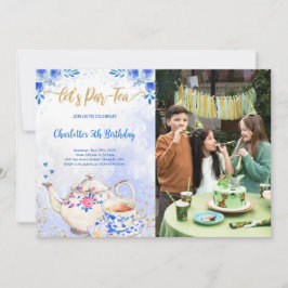 Uitnodiging voor blauwe en roze theepartij verjaar