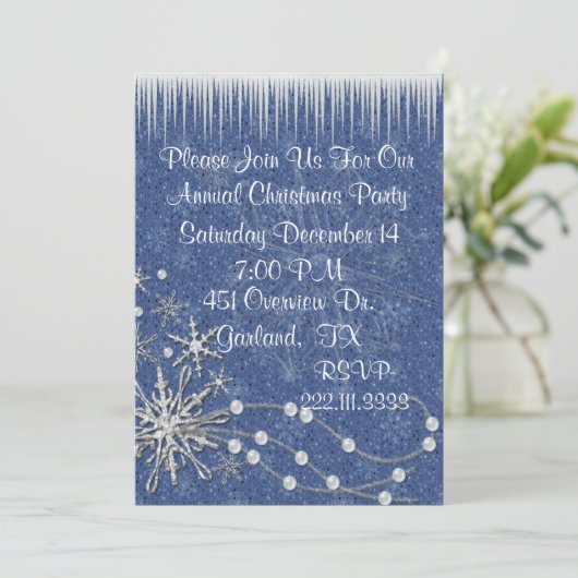 Uitnodiging voor blauwe en witte kerst (Staand voorkant)