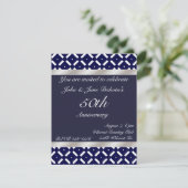 Uitnodiging voor blauwe en zilveren huwelijksjubil (Staand voorkant)