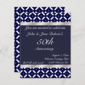 Uitnodiging voor blauwe en zilveren trouwdag (Voorkant / Achterkant)
