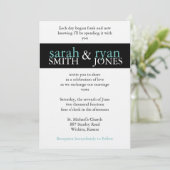 Uitnodiging voor blauwe en zwarte bruiloft (Staand voorkant)