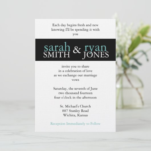 Uitnodiging voor blauwe en zwarte bruiloft (Staand voorkant)