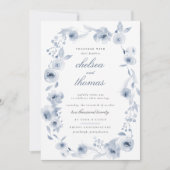 Uitnodiging voor blauwe Floral Border Wedding (Voorkant)
