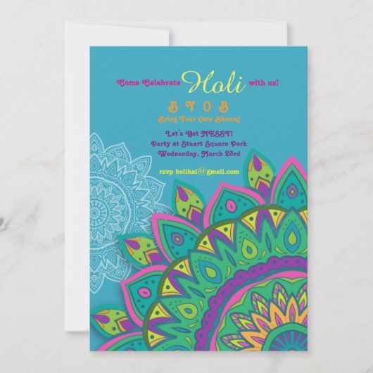 Uitnodiging voor Blauwe Holi (Voorkant)