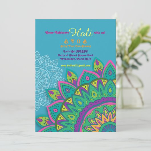 Uitnodiging voor Blauwe Holi (Staand voorkant)