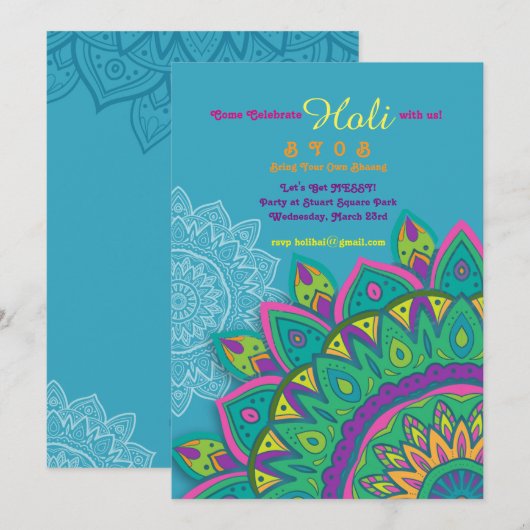 Uitnodiging voor Blauwe Holi (Voorkant / Achterkant)