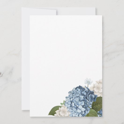 Uitnodiging voor blauwe hortensia bruidsdouche (Achterkant)