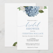 Uitnodiging voor blauwe hortensia bruidsdouche (Voorkant / Achterkant)