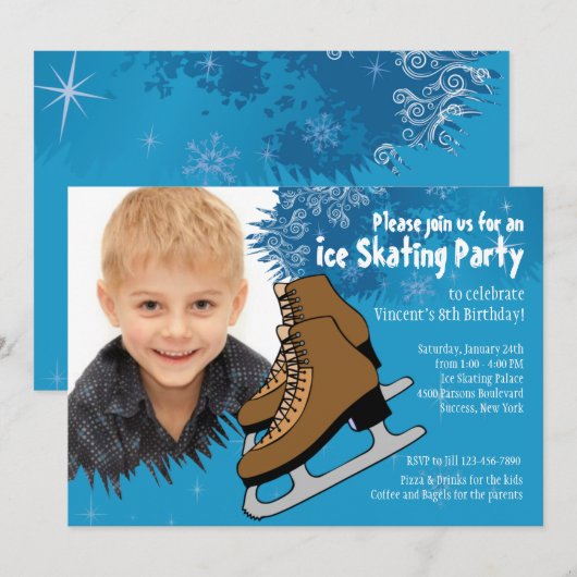 Uitnodiging voor blauwe ijsschaatsen (Voorkant / Achterkant)
