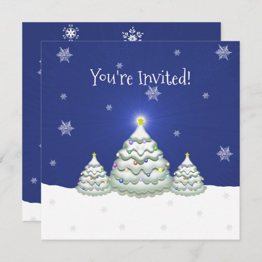 Uitnodiging voor blauwe kerstbomen (Voorkant / Achterkant)