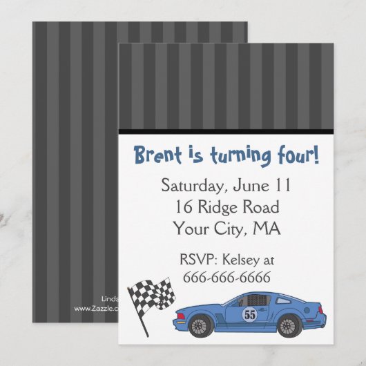 Uitnodiging voor blauwe koningswagen (Voorkant / Achterkant)