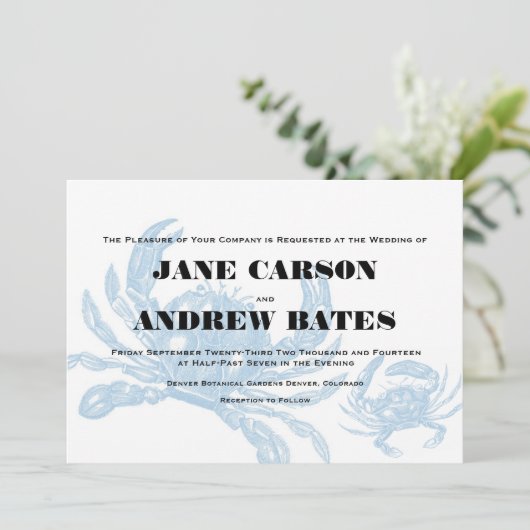 Uitnodiging voor blauwe krab (Staand voorkant)