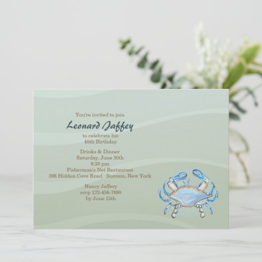 Uitnodiging voor blauwe krab (Staand voorkant)