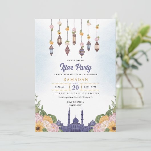 Uitnodiging voor Blauwe Lantaarn Iftar-feest Ramad (Staand voorkant)