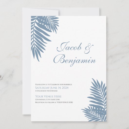 Uitnodiging voor Blauwe Palmbladeren Feest (Voorkant)