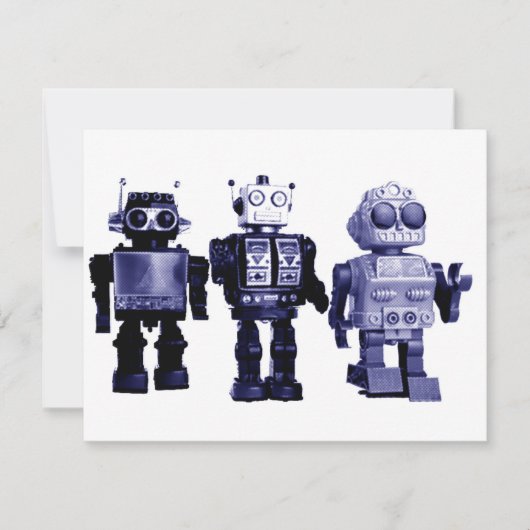 uitnodiging voor blauwe robots (Voorkant)