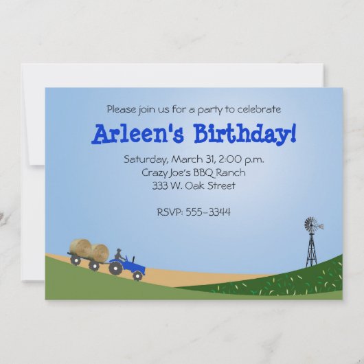 Uitnodiging voor blauwe tractorpartij (Achterkant)