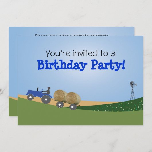 Uitnodiging voor blauwe tractorpartij (Voorkant / Achterkant)