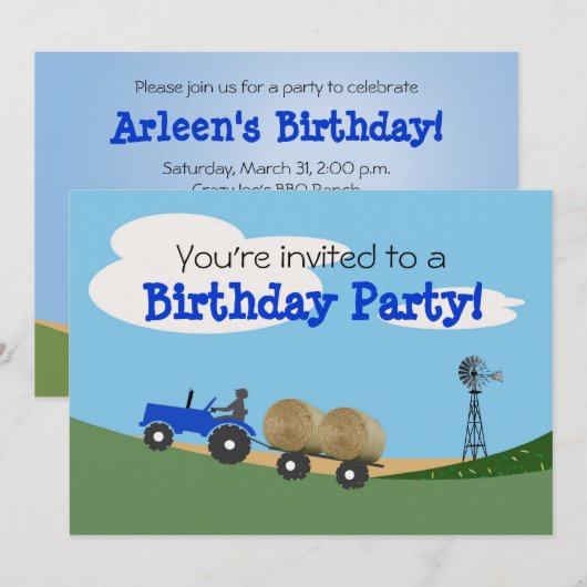 Uitnodiging voor blauwe tractorpartij (Voorkant / Achterkant)
