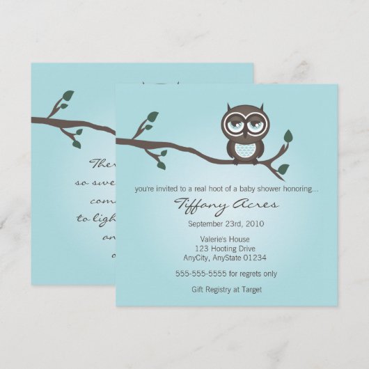 uitnodiging voor blauwe uil (Voorkant / Achterkant)