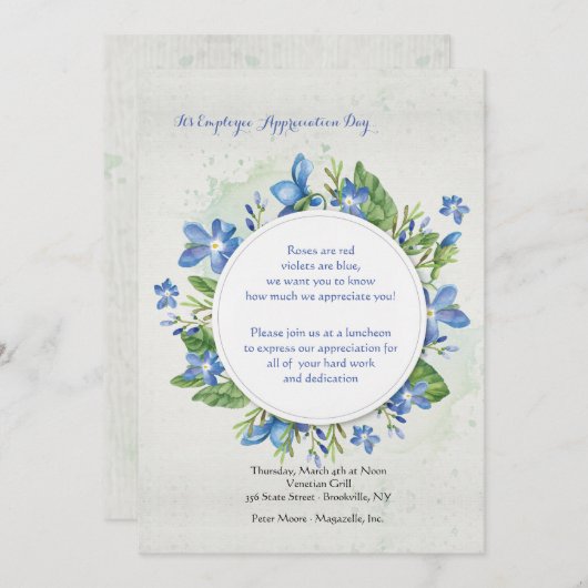 Uitnodiging voor blauwe Violets (Voorkant / Achterkant)