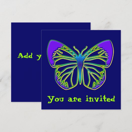 Uitnodiging voor blauwe vlinder (Voorkant / Achterkant)