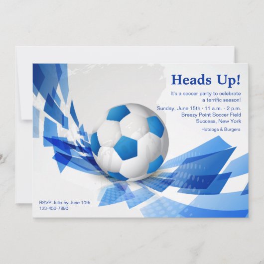 Uitnodiging voor blauwe Voetbal (Voorkant)