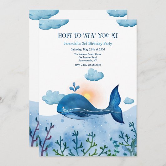 Uitnodiging voor Blauwe Wal verjaardagsfeestje (Voorkant / Achterkant)