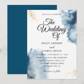 Uitnodiging voor blauwe Waterverf (Voorkant / Achterkant)