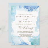 Uitnodiging voor blauwe Waterverf bruiloft (Voorkant / Achterkant)