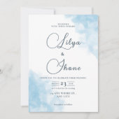 Uitnodiging voor blauwe Waterverf bruiloft (Voorkant)